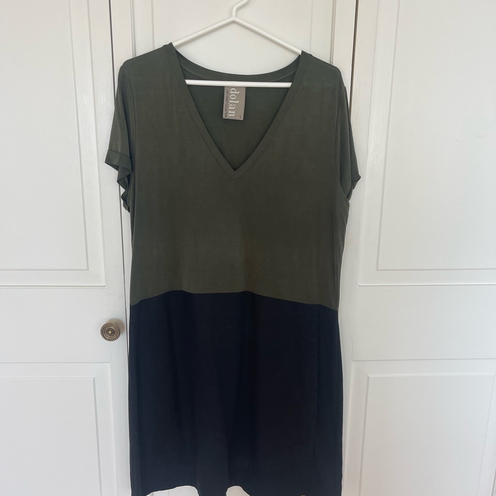 Dolan Olive and Black V-Neck Dress